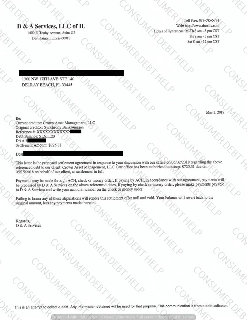 Settlement Letter from Amazon/Synchrony Bank Consumer DEBT HELP