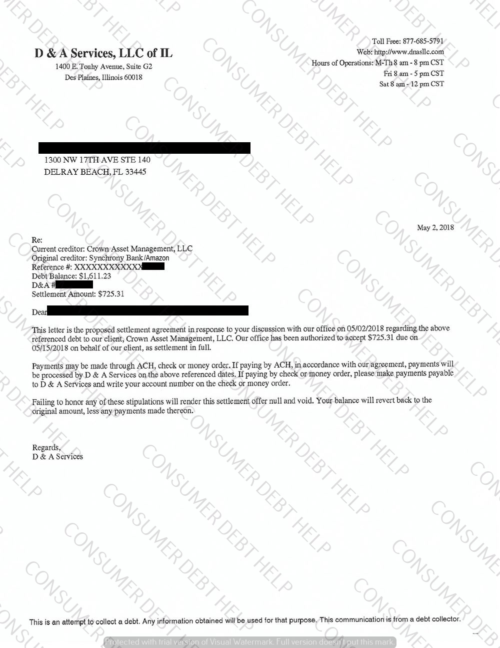 Settlement Letter from Amazon/Synchrony Bank Consumer DEBT HELP