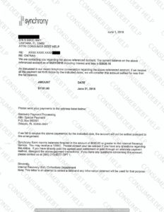Settlement Letter from Old Navy/Synchrony Bank – Consumer DEBT