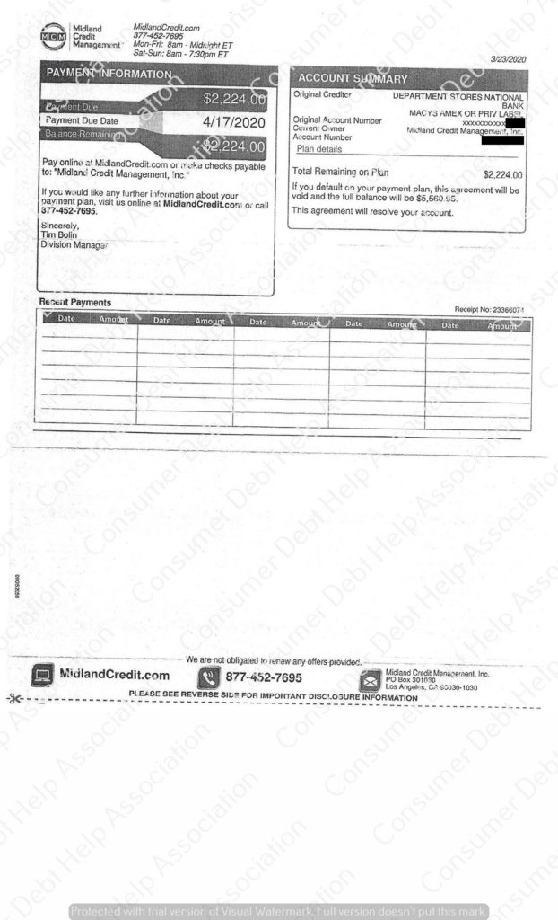 Settlement letter from macy s citibank consumer debt help association